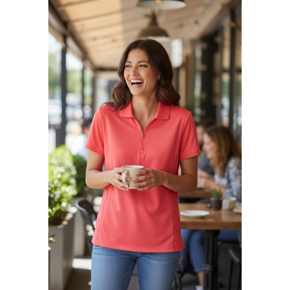 Peter Millar Element Wicking Coral Pink Short Sleeve Zip Polo Shirt Large‎